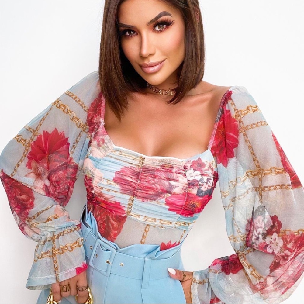 Puffed Sleeve Printed Bodysuit
